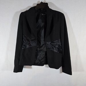 BEBE Women's Blazer Jacket Size 6 Black Peplum 3 Clasp Closure, coat Gently